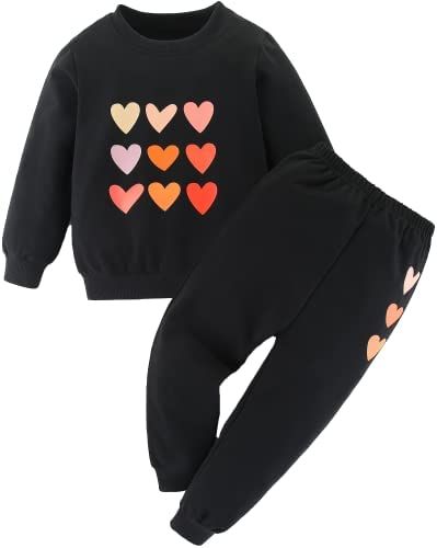 BOMDEALS Cute Toddler Girls Sweatsuit - Valentines Day Heart Print Child Clothes, Long Sweatshirt an | Amazon (US)