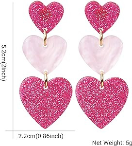 LEE&RO Heart Earrings Dangle Valentine's Day Earrings Pink Heart Earrings Red Heart Earrings Cute... | Amazon (US)