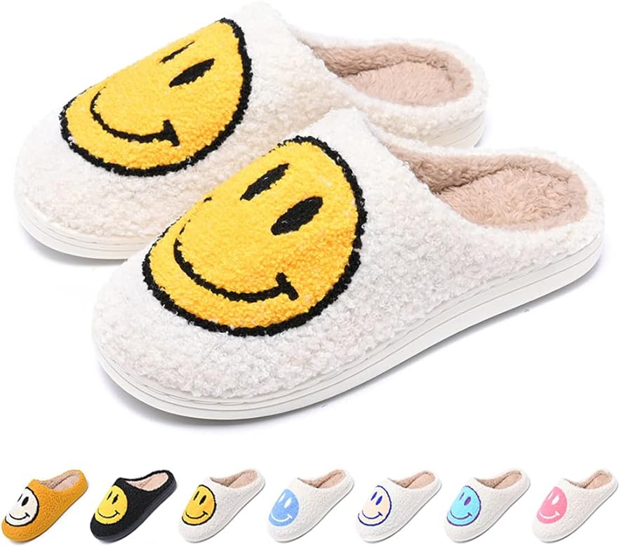 AIMINUO Women's Men's Retro Smiley Face Slippers Comfy Warm Plush Slip-On House Slipper for Winte... | Amazon (US)