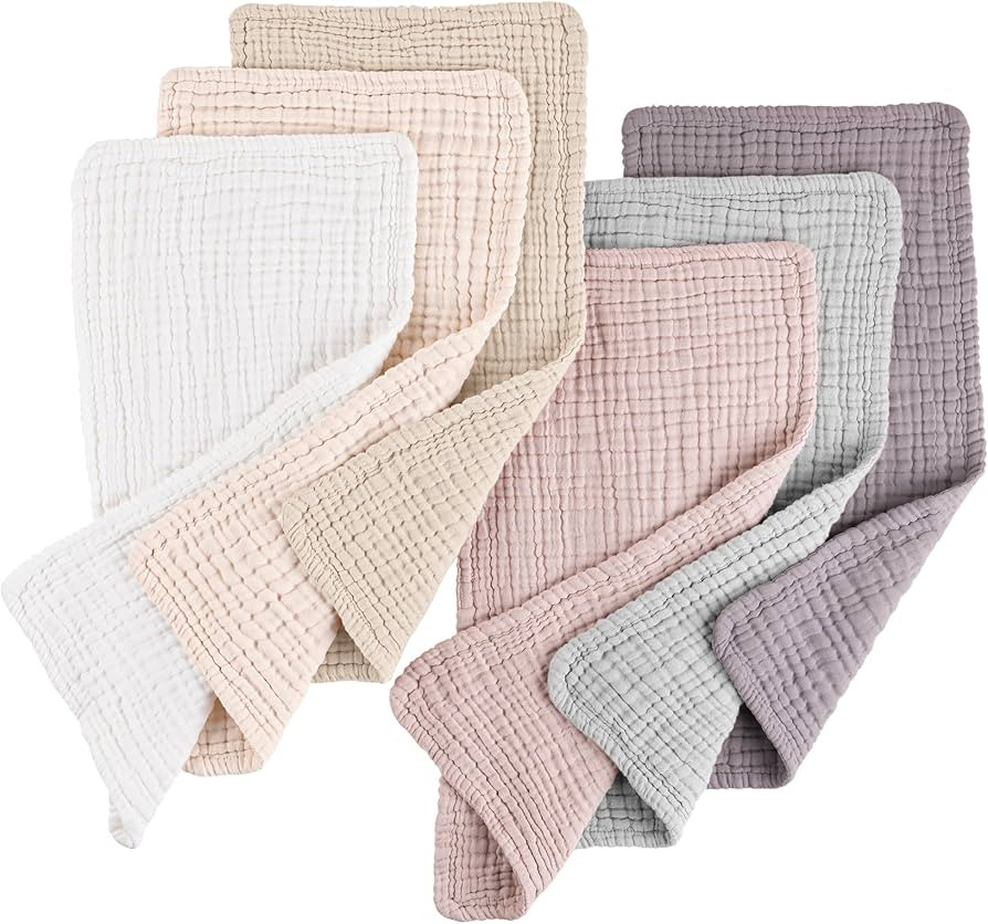 Konssy Muslin Baby Burp Cloths 6 Pack, Soft Absorbent 100% Cotton Burping Clothes for Newborns, B... | Amazon (US)