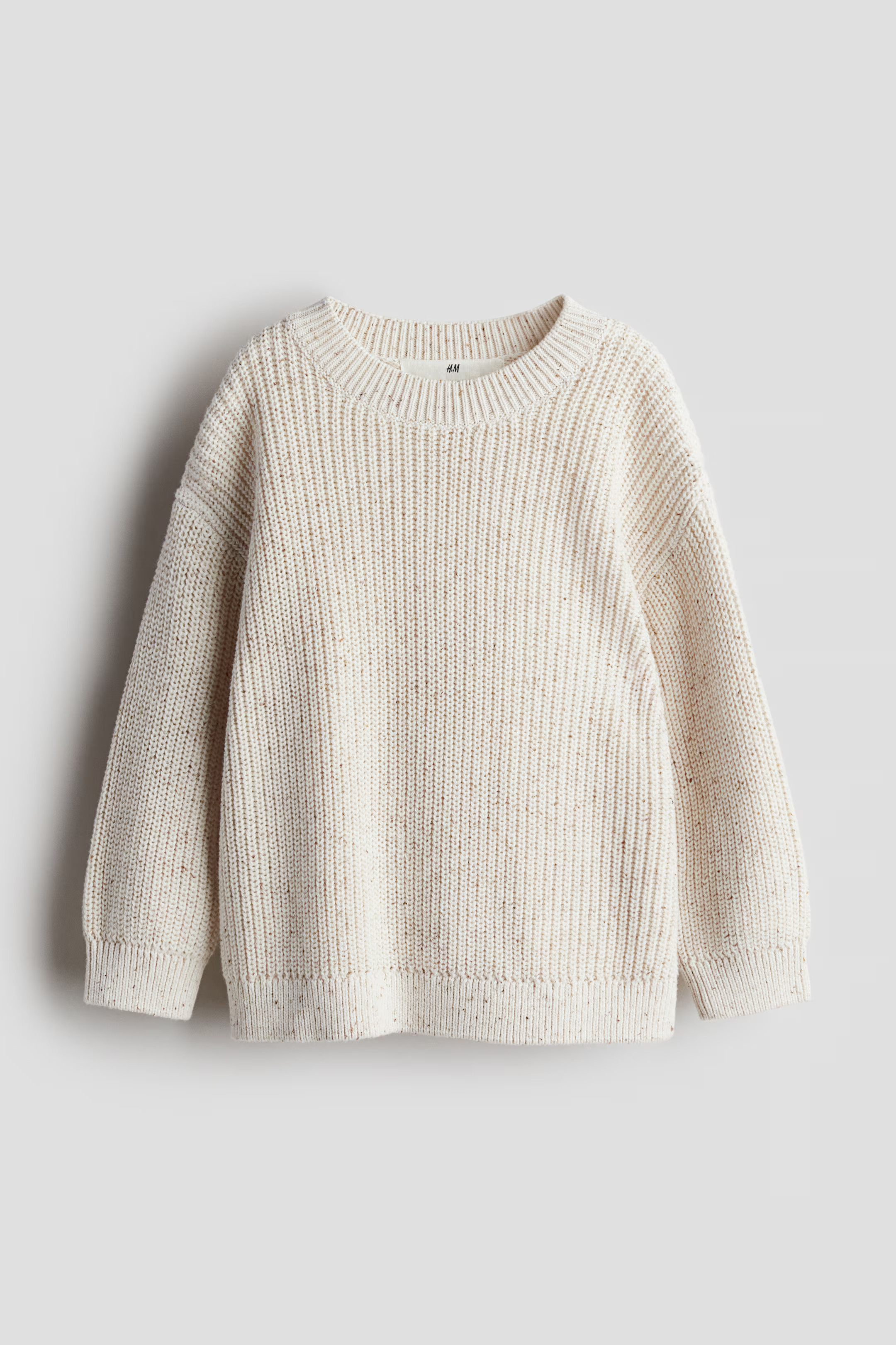 Rib-knit cotton jumper - Round neck - Long sleeve - Light beige - Kids | H&M GB | H&M (UK, MY, IN, SG, PH, TW, HK)