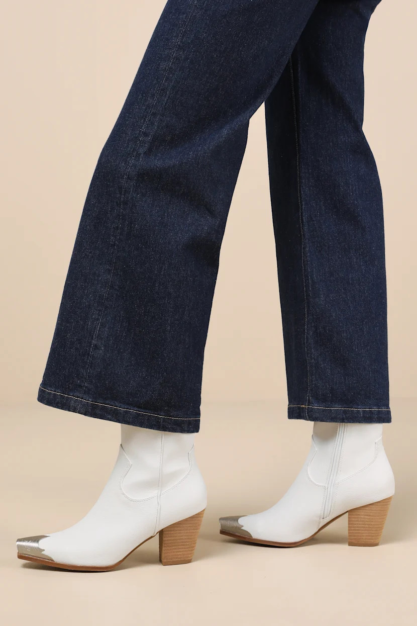 Naiya White Western Ankle Boots | Lulus