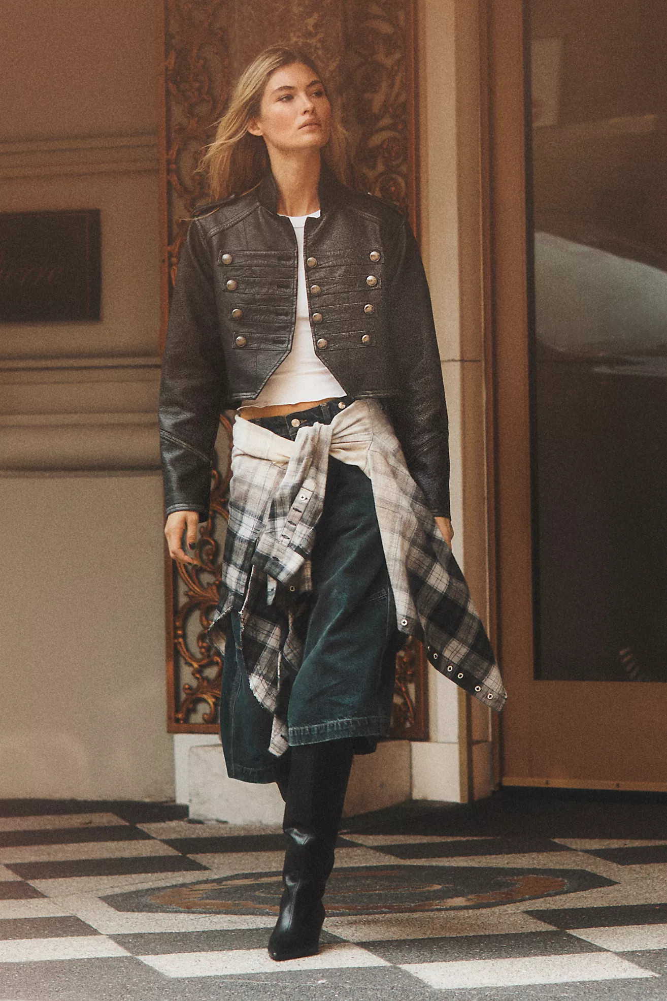We The Free Ryland Vegan Leather Band Jacket at Free People in Black, Size: Medium | Free People (UK)