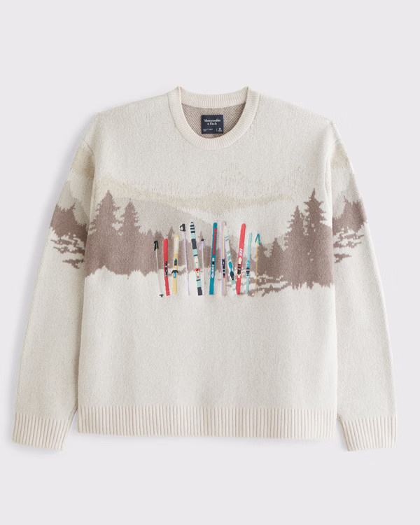 Oversized Ski Graphic Crew Sweater, Abercrombie Ski Sweater | Abercrombie & Fitch (US)
