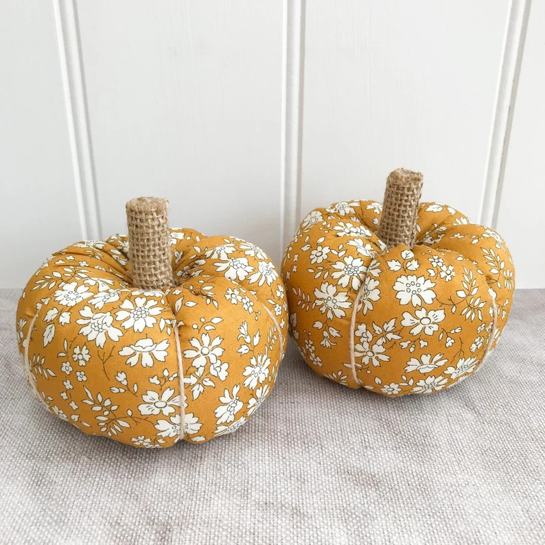 Liberty mustard capel fabric pumpkin, Autumn pumpkin, Fall decor | Etsy (US)