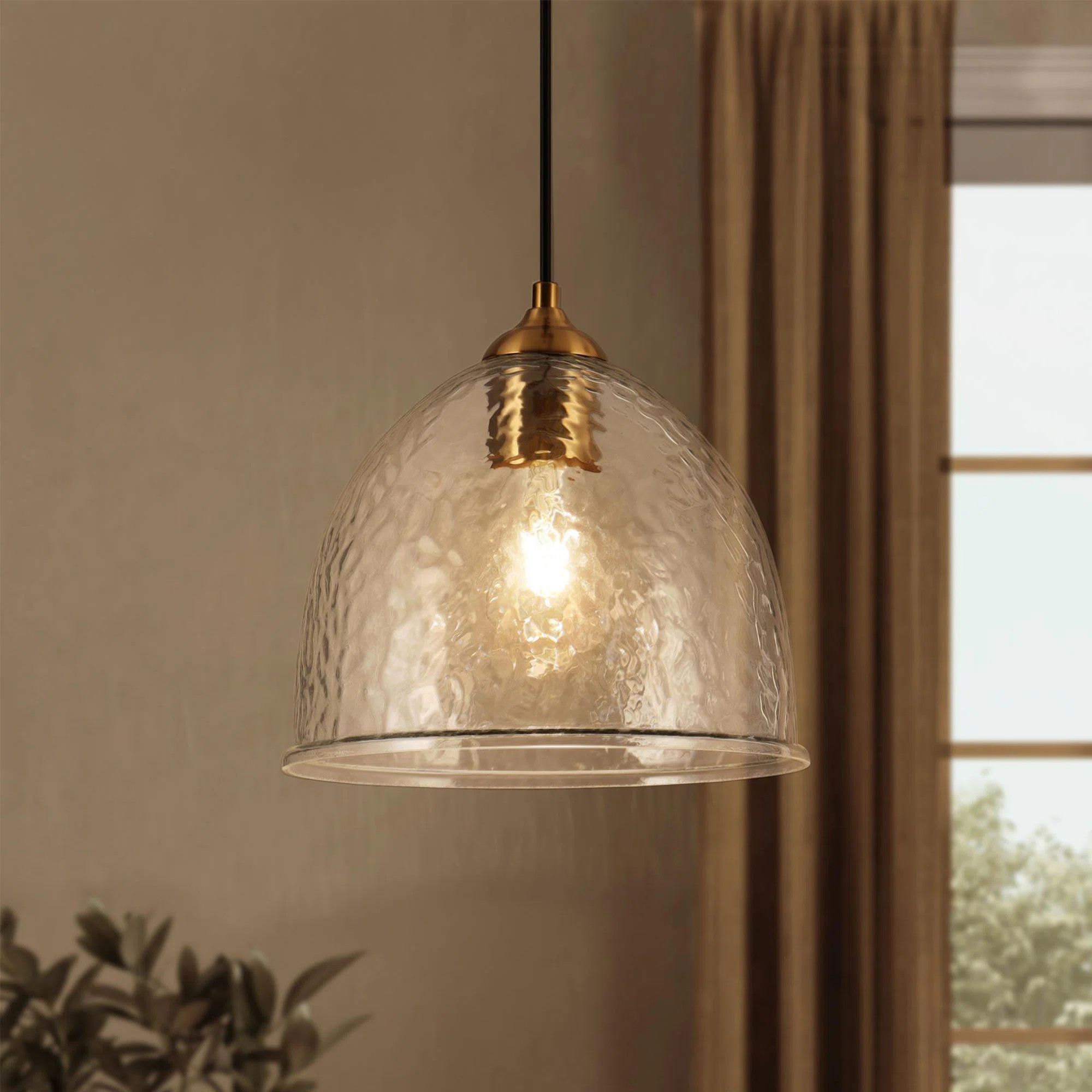Meya 1 - Light Large Dome Textured Glass Pendant | Wayfair North America