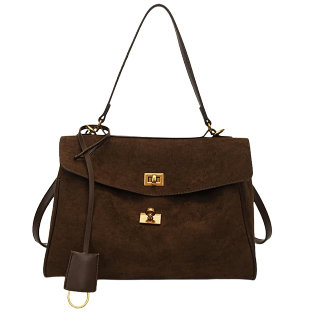 Brown Suede Tote Bag Crescent Shoulder Slouchy Hobo Handbag for Women Work Travel Trendy Fall Pur... | Amazon (US)