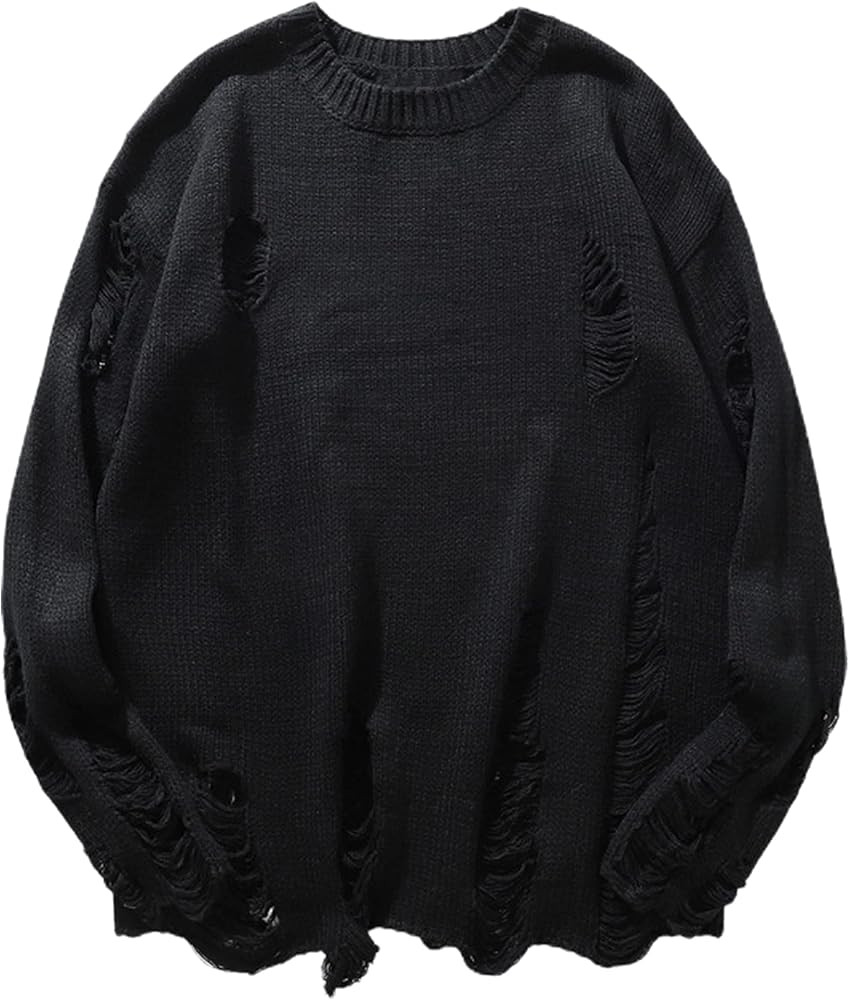 Zhiyouni Womens Punk Gothic Sweater Loose Oversized Striped Ripped Pullover Knit Sweaters | Amazon (US)