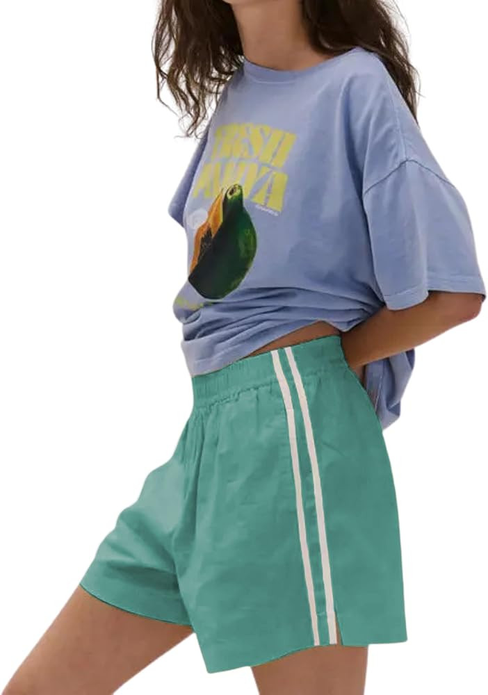 Xiaoxuemeng Womens Striped Shorts Wide Leg Summer Athletic Shorts Casual Workout Short Pants | Amazon (US)