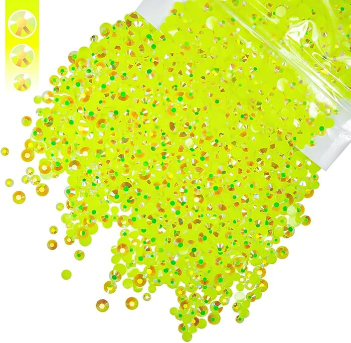Neon Yellow AB Resin Rhinestones for Crafting 3mm 4mm 5mm Mix Fluorescent Yellow Flatback Jelly S... | Amazon (US)