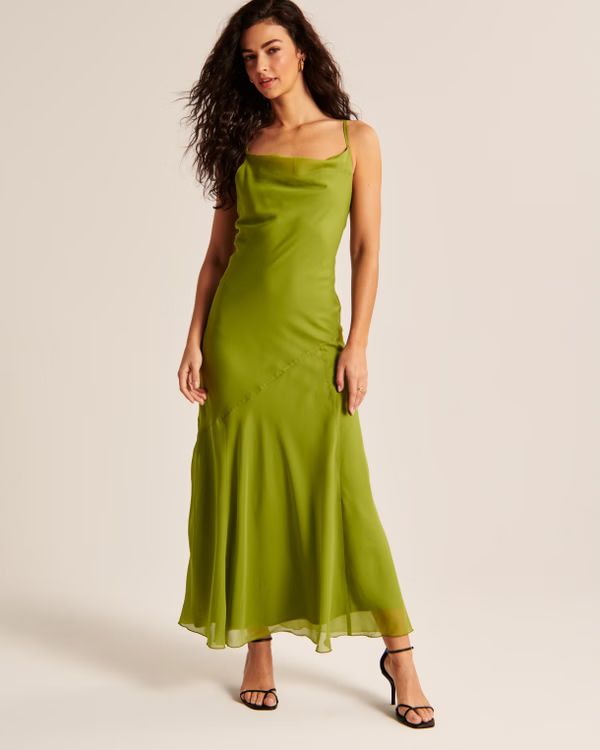 Satin Pleated Cutout Maxi Dress | Abercrombie & Fitch (US)