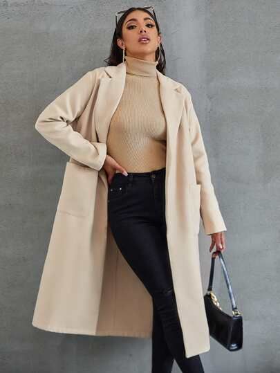 Notched Collar Pocket Side Overcoat | SHEIN