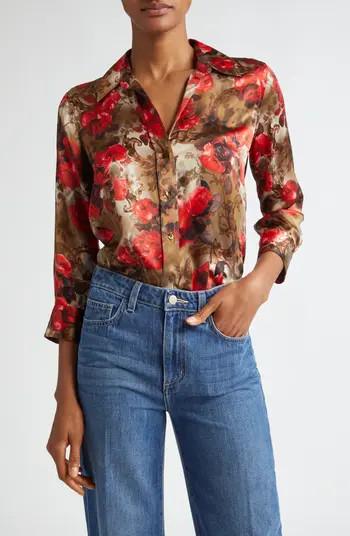 L'AGENCE Dani Floral Silk Button-Up Shirt | Nordstrom | Nordstrom