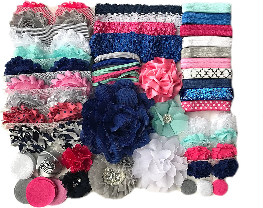 Baby Shower Headband Kit DIY Headband Kit makes over 30 Headbands - Blue and Pink | Amazon (US)