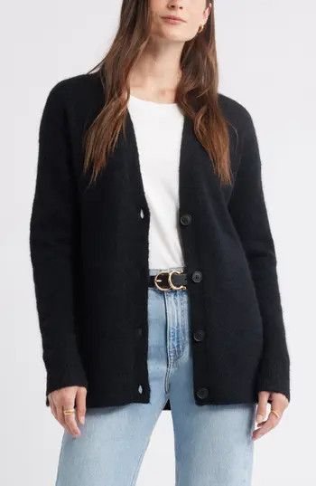 Caslon® Alpaca Blend Cardigan in Black at Nordstrom Rack, Size Small | Nordstrom Rack