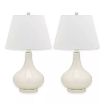 Safavieh Amy 1-Light Glass Gourd Table Lamps in White with Cotton Shade (Set of 2) | Bed Bath & Beyond