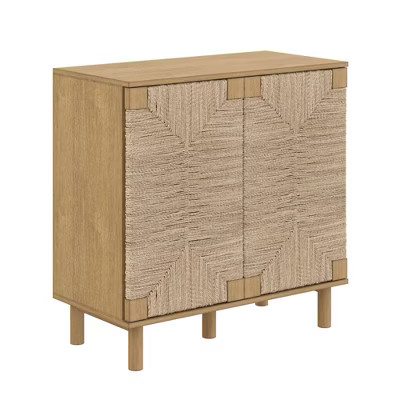 Beacon Wood and Seagrass 2 Door Storage Cabinet Brushed Light Brown/Seagrass - Nathan James: UPC 842196004017, Adjustable Interior Shelf | Target