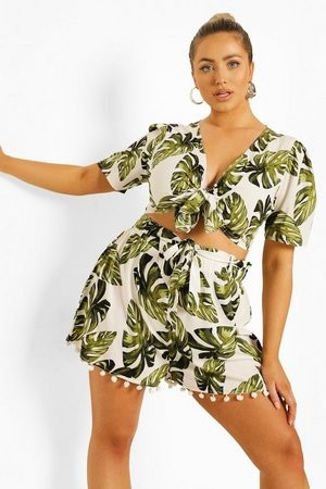 Plus Palm Print Tassel Beach Co-ord | Boohoo.com (UK & IE)