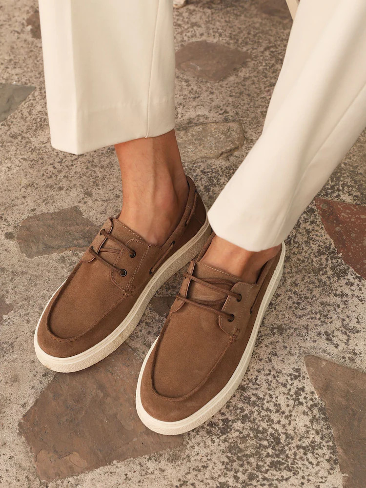 Off The Hook Brown Daly Suede Leather Casual Lace-Up Boat Shoes | Next US