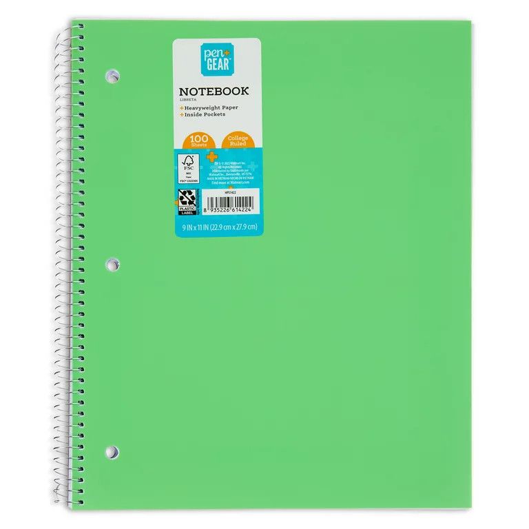 Pen+Gear Poly 1-Subject Notebook, College Ruled, 100 Heavyweight Sheets | Walmart (US)