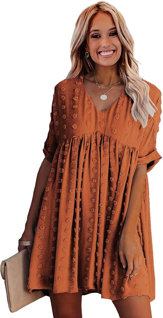 SOLERSUN Women's Casual Summer V Neck Ruffle Sleevesless Stretchy Swing Cocktail Party Mini Dress | Amazon (US)