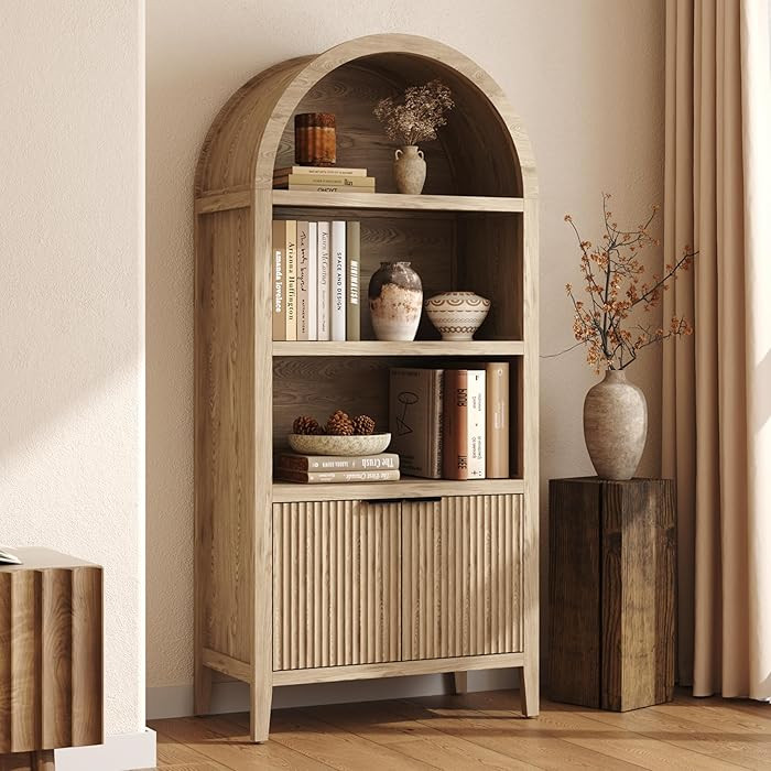 Yusong 71" Tall Arched Bookcase, 5-Tier Arched Bookshelf, Arch Cabinet Display Cabinet with Flute... | Amazon (US)