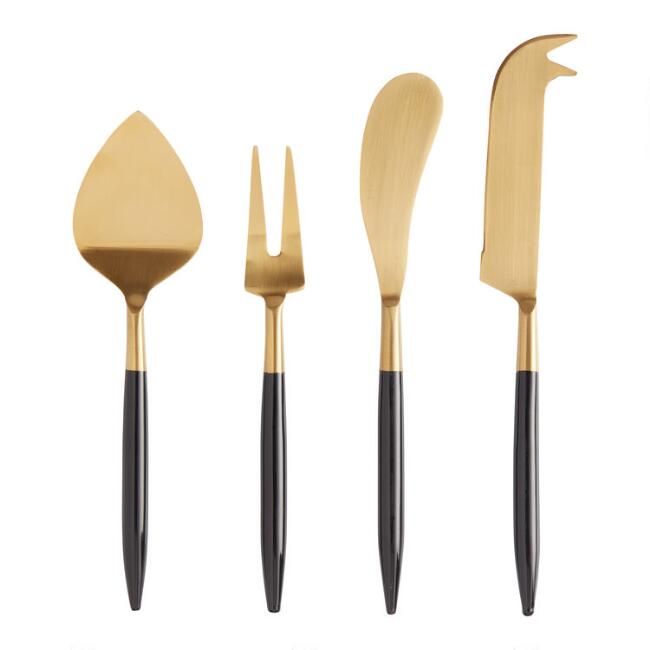 Shay Black And Gold Cheese Knives 4 Piece Set | World Market