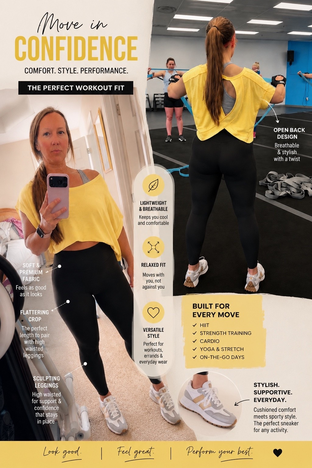 POV: You finally found the workout fit that’s cute and comfortable 🙌💛

This buttery-soft tee, sculpting leggings, and everyday sneakers are the perfect combo for gym days, errands, and everything in between. Lightweight, flattering, and made to move with you every step of the way ✨

Don’t wait—your new favorite activewear fit is calling 👟🖤
Shop now before sizes are gone! 🛍️

#LTKActive #LTKootd #LTKfitnessgoals