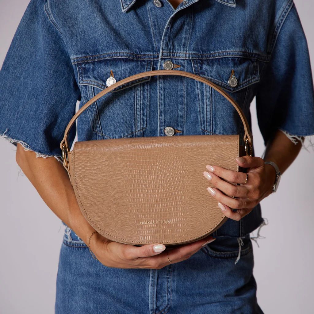 Sofie Saddle Bag in Iced Latte | Nickel and Suede
