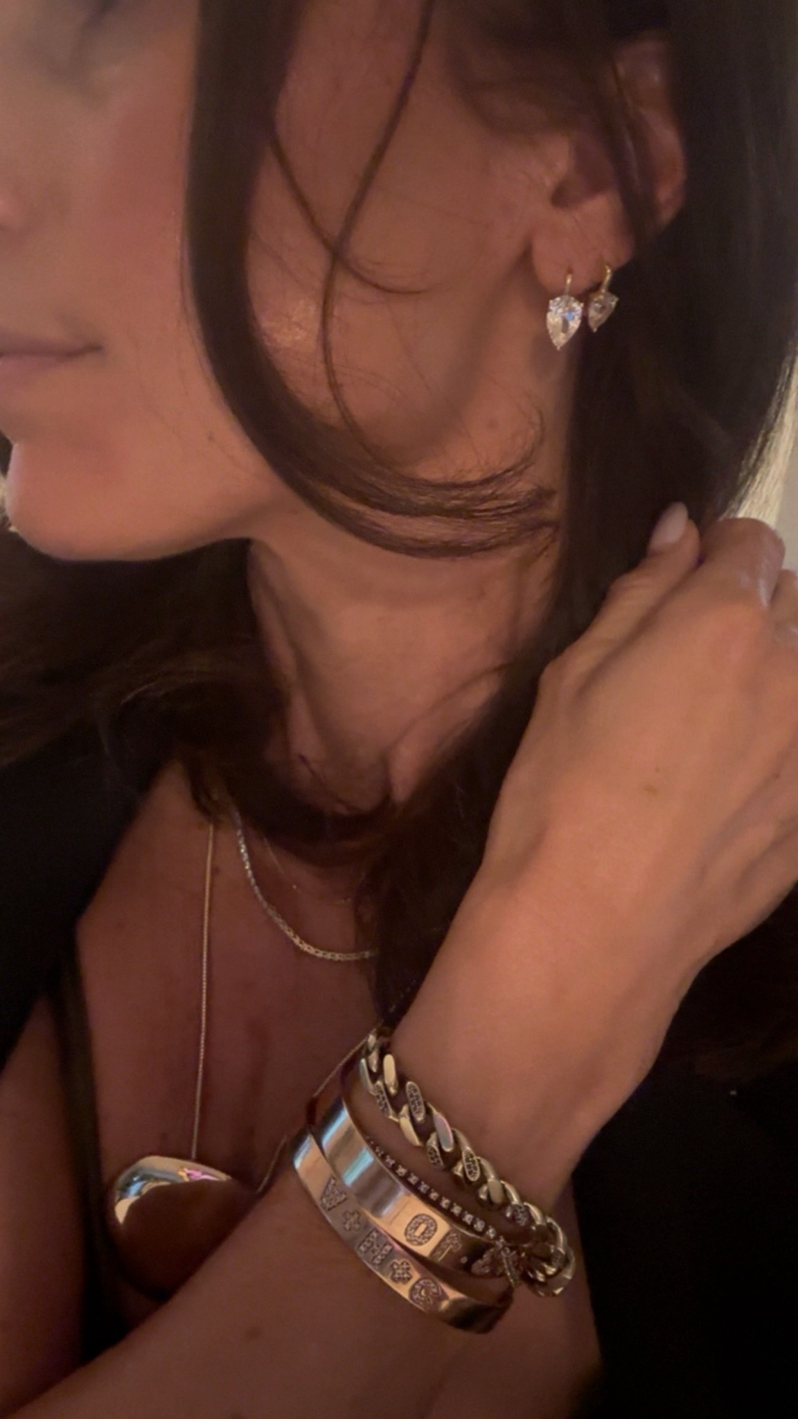 Pear sapphire earrings for a birthday celebration (wearing the petite and large) 