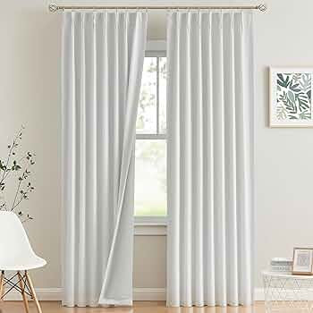 Vision Home White Pinch Pleated Full Blackout Curtains Thermal Insulated Window Curtains 95 inch ... | Amazon (US)