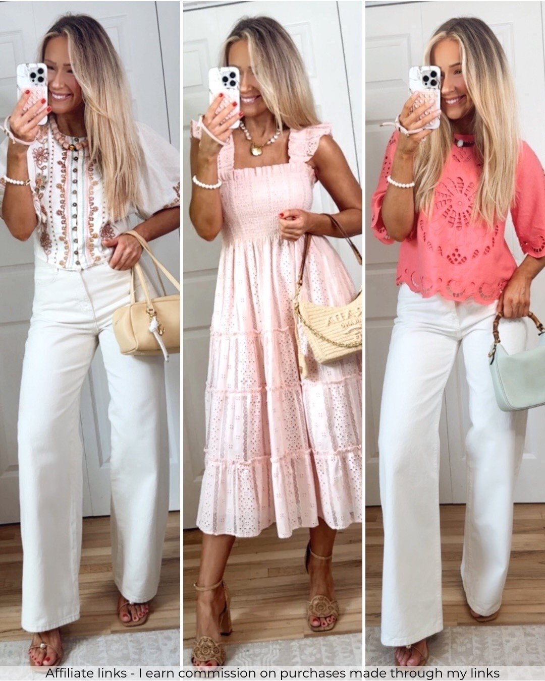 Affiliate links - I earn commission on purchases made through my links | casual summer outfits inspo
Zara top, Zara jeans, pink midi dress, white jeans