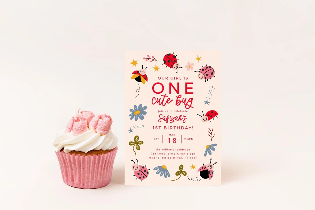 Ladybug Birthday Invitation | One Cute Bug Invite | Girl Birthday Party | 1st Birthday | Editable... | Etsy (US)