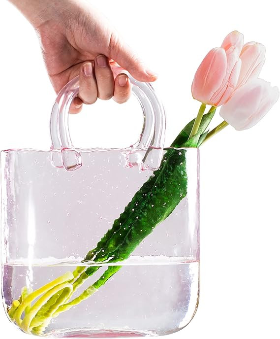 Glass Purse Vase for Flowers,Unique Flower Vase,Handmade Vases Contain Beautiful Bubbles,Vases fo... | Amazon (US)