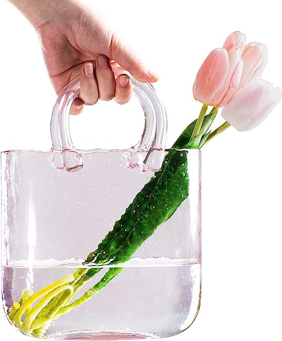 Glass Purse Vase for Flowers,Unique Flower Vase,Handmade Vases Contain Beautiful Bubbles,Vases fo... | Amazon (US)