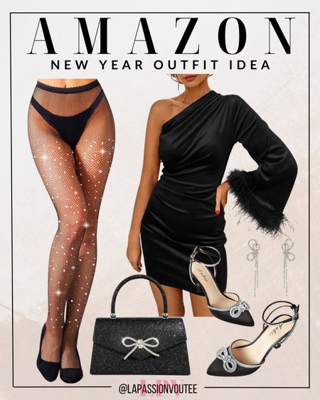 "ndulge in opulence for the New Year in a sumptuous velvet dress paired with dazzling sparkly tights. Accessorize with a chic sparkly bow clutch, elevate your stride with rhinestone closed toe heels, and frame your face with the perfect sparkle – rhinestone earrings. Embrace the night with unmatched elegance.

#LTKSeasonal #LTKstyletip #LTKHoliday