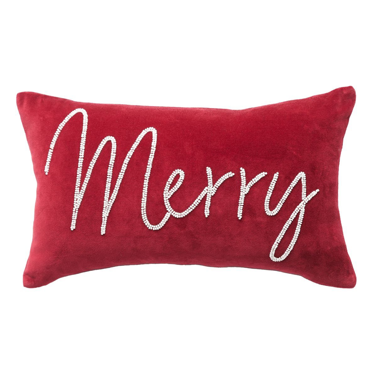 carol & frank Merry Red Velvet Beaded Christmas Throw Pillow | Target