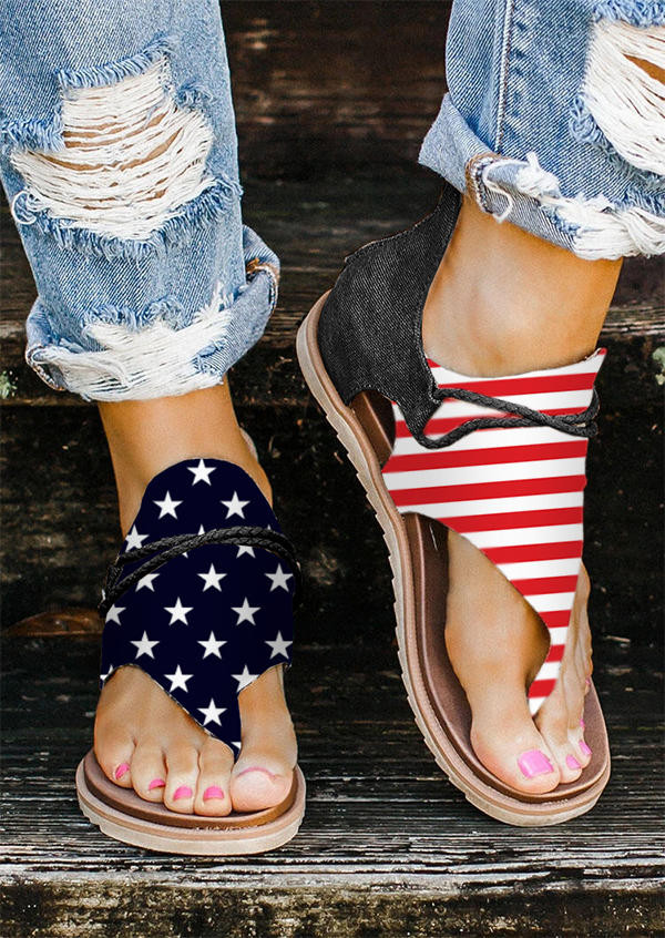 American Flag Star Striped Flat Sandals - Bellelily | Bellelily