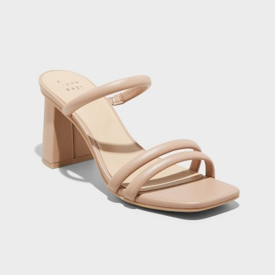 Women's Stacy Mule Heels - A New Day™ Light Brown 6.5: Slip-On Open Toe Block Heel Faux Leather Pumps, Cushioned Insole | Target