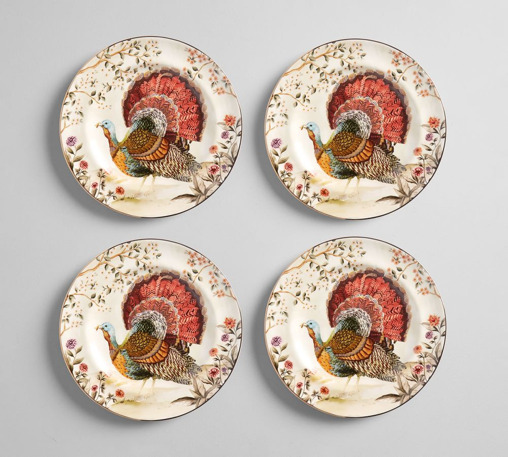 Botanical Harvest Turkey Stoneware Salad Plates, Set of 4 | Pottery Barn (US)