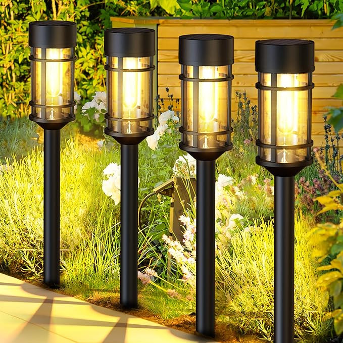 Solar Lights Outdoor Waterproof, 8 Pack 21" Solar Pathway Lights with Metal & Glass, Auto On/Off ... | Amazon (US)