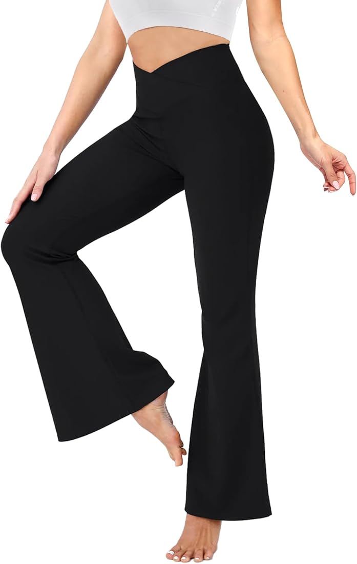 YOLIX Black Flare Yoga Pants for Women, Crossover Bootcut High Waisted Leggings | Amazon (US)