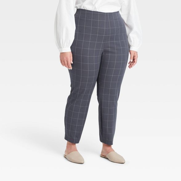 Women&#39;s Plus Size High-Rise Skinny Ankle Pants - A New Day&#8482; Navy Plaid 24W | Target