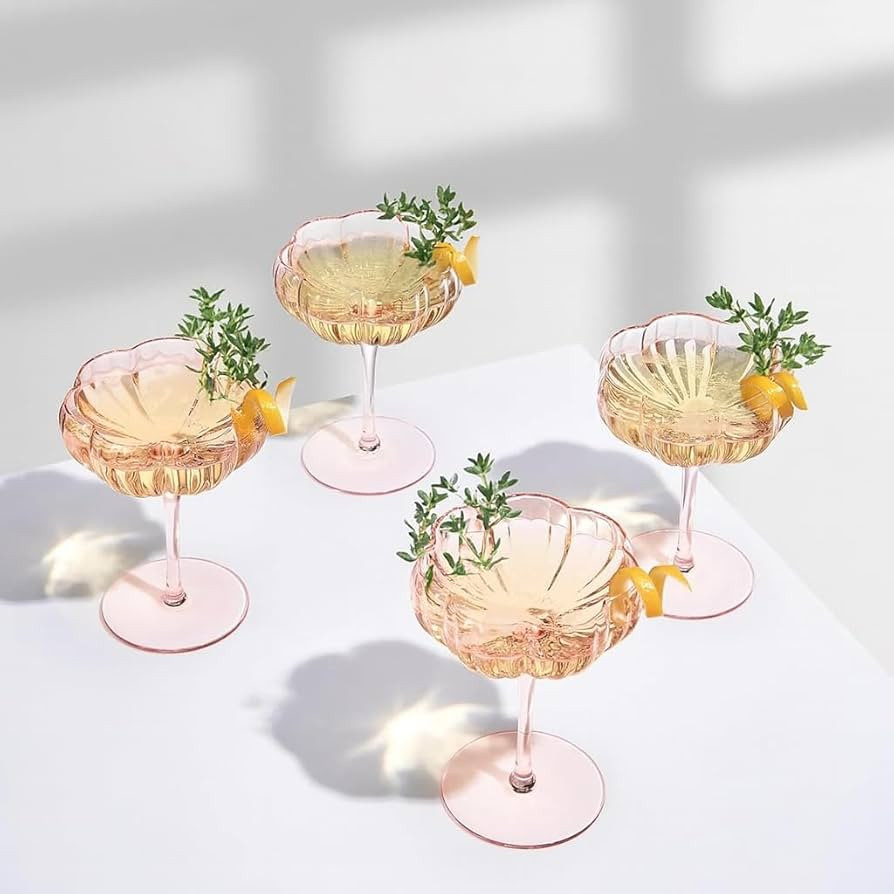 Khen Flower Modern Wavy Glass Coupes Martini, Champagne & Cocktail Coupes - Set of 4-7.7oz Colorf... | Amazon (US)