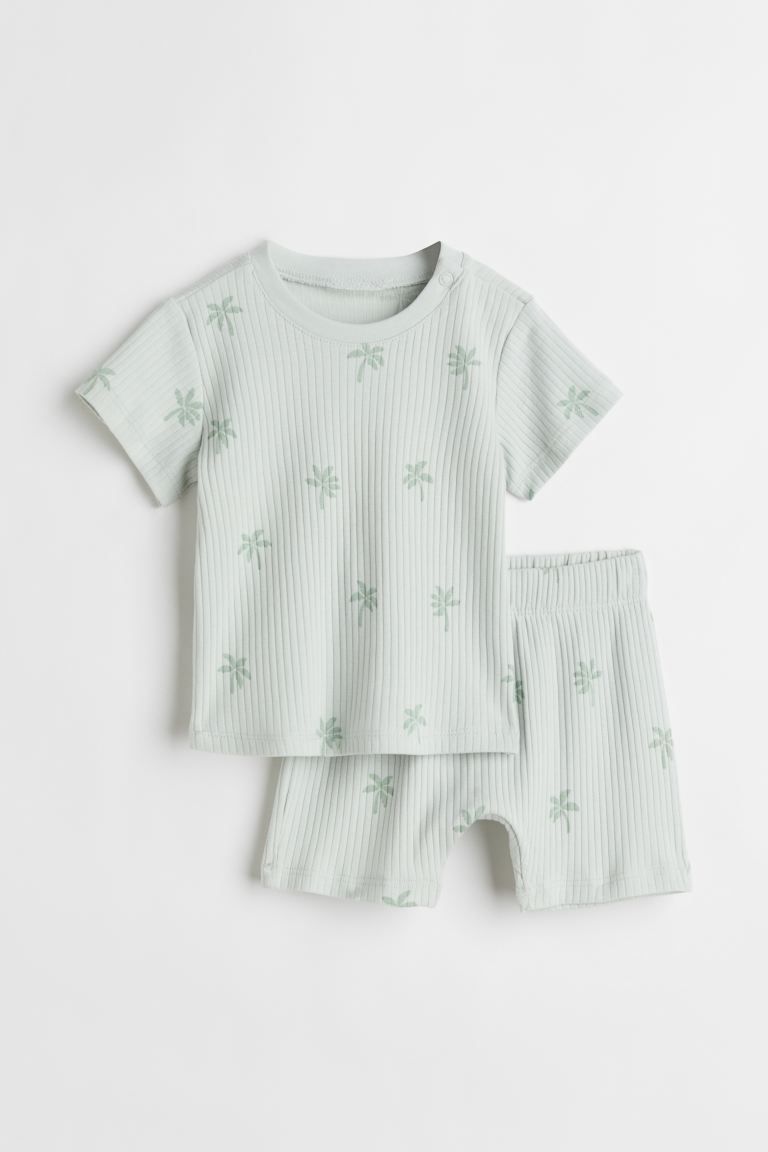 Patterned Ribbed Cotton Pajamas | H&M (US + CA)