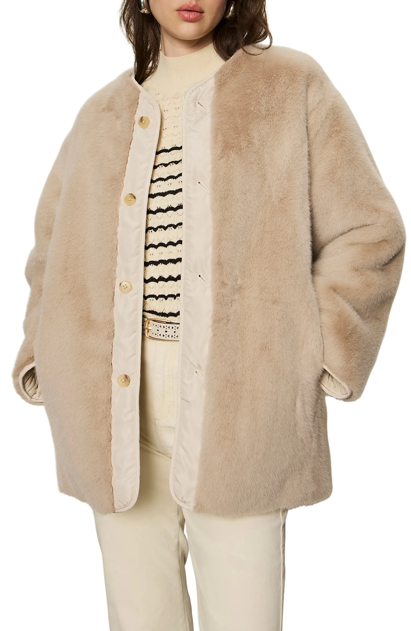Reversible Collarless Faux Fur Jacket | Nordstrom