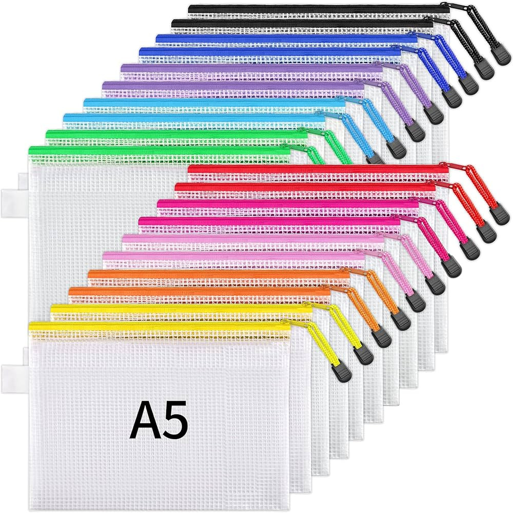 JARLINK 20 Pack 10 Colors Zipper Mesh Document Pouch, 6x9 Inch/A5, Plastic Water-Resistant File B... | Amazon (US)