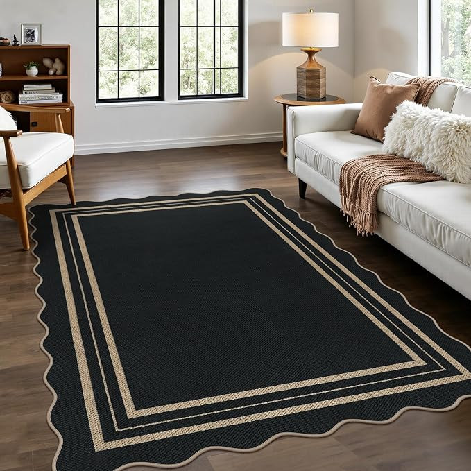 Modern Easy Jute 4x6 Outdoor Patio Rug, Washable Indoor Black Kitchen Rugs Farmhouse Neutral Non ... | Amazon (US)