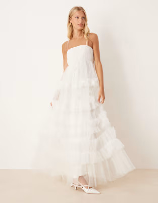 Lace & Beads empire ruffle maxi dress in ivory | ASOS (Global)