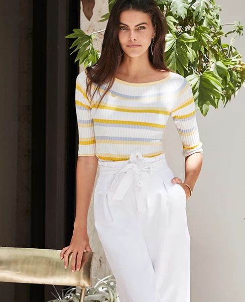 Stripe Ribbed Off The Shoulder Sweater | Ann Taylor (US)